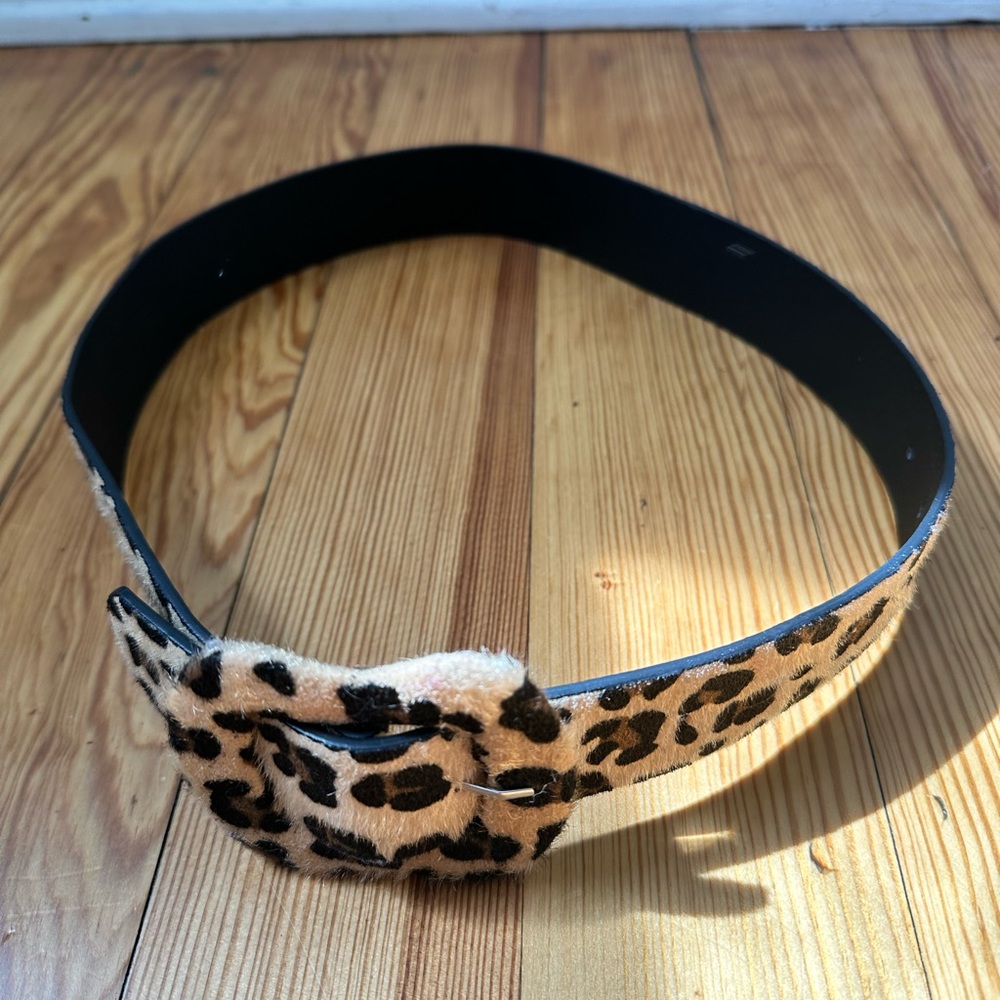Brown and Black Two-Tone Belt with Leopard Print